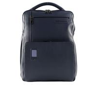 PIQUADRO Akron Zaino grande in pelle porta PC 15.6" a due scomparti e schermatura RFID, Blu
