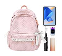 Zaino preppy resistente con ampio spazio di archiviazione e effetto pizzo, Rosa, Se référer au descriptif, Fare riferimento alla descrizione