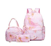 Zaino ragazzi e ragazze, sacchetto pasto custodia matita set tre pezzi, borsa scuola impermeabile e resistente all'usura per scuole primarie e secondarie, zaino giovanile(Pink)