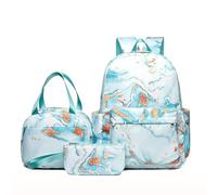 Zaino ragazzi e ragazze, sacchetto pasto custodia matita set tre pezzi, borsa scuola impermeabile e resistente all'usura per scuole primarie e secondarie, zaino giovanile(Green)