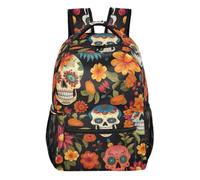 Zaino Rainbow Tie Dye con design multi tasca per scuola e viaggio, Teschio Fiori Nero, Medium, Zaino casual per la scuola | Grande zaino con vestibilità regolabile sulle spalle, silhouette strutturata per viaggi nel fine settimana