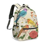 Zaino romantico con illustrazione floreale rosa coccole uccellini, 40 cm, zaino per la scuola per ragazze e donne, stampa completa 360 colorato Dreamy Love design, 04, L, Casual