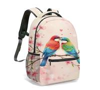 Zaino romantico con illustrazione floreale rosa coccole uccellini, 40 cm, zaino per la scuola per ragazze e donne, stampa completa 360 colorato Dreamy Love design, 01, L, Casual