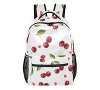 Zaino rosa a righe rosa con tasche multiple e cinghie regolabili, Ciliegia rossa, Medium, Zaino casual per la scuola | Zaino da scuola in tessuto esterno in poliestere con quattro tasche interne e struttura leggera