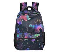 Zaino rosa a righe rosa con tasche multiple e cinghie regolabili, Farfalla Neon, Small, Zaino casual per la scuola | Zaino da scuola in tessuto esterno in poliestere con quattro tasche interne e struttura leggera