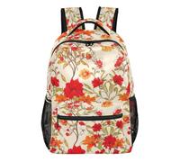 Zaino rosa a righe rosa con tasche multiple e cinghie regolabili, Fiore rosso retrò, Small, Zaino casual per la scuola | Zaino da scuola in tessuto esterno in poliestere con quattro tasche interne e struttura leggera