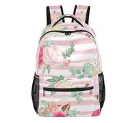 Zaino rosa a righe rosa con tasche multiple e cinghie regolabili, Rosa a righe rosa, Medium, Zaino casual per la scuola | Zaino da scuola in tessuto esterno in poliestere con quattro tasche interne e struttura leggera