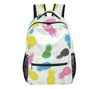 Zaino rosa a righe rosa con tasche multiple e cinghie regolabili, Simpatico ananas bianco, Small, Zaino casual per la scuola | Zaino da scuola in tessuto esterno in poliestere con quattro tasche interne e struttura leggera