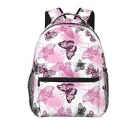 Zaino rosa con stampa tie-dye a farfalla per uomo Donna Borsa per laptop di grande capacità Accessori a farfalla leggera con tasche multiple Zainetto casual per viaggi di lavoro 17 pollici