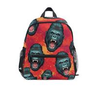 Zaino rosso con gorilla ruggente per bambini e bambine, con targhetta per il nome, piccolo, 3-8 anni, Gorilla Ruggente Rosso, Medium, Zaini Carino