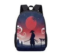 Zaino Samurai da 43,2 cm, stampa giapponese, arte orientale, silhouette di sole rosso, stile tradizionale guerriero, per studenti, 03, L, Minimalista