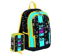 Zaino Schoolpack Seven Two Players One Console Nero + Astuccio Completo Triplo con Colori + Omaggio Portachiavi Cubo