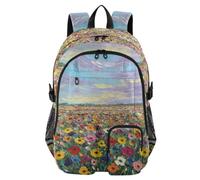 Zaino scolastico con motivo astratto dipinto a olio viola con margherite e scomparto per computer portatile, grande borsa per la scuola per ragazze e ragazzi, zaino da viaggio da 17,5 cm, zaino da