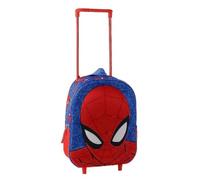 Zaino scolastico con ruote Spider-Man per bambino, trolley 3D in EVA blu e rosso, manico telescopico e carrello integrato, tasca frontale e laterale in rete, licenza ufficiale, ritorno a scuola