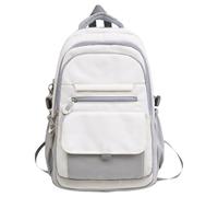 Zaino scolastico di grande capacità zaino per laptop con tasche laterali a contrasto di colore lettere borsa libro per adolescenti zaino alla moda giapponese, grigio