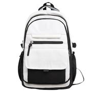 Zaino scolastico di grande capacità zaino per laptop con tasche laterali a contrasto di colore lettere borsa libro per adolescenti zaino alla moda giapponese, Nero