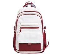 Zaino scolastico di grande capacità zaino per laptop con tasche laterali a contrasto di colore lettere borsa libro per adolescenti zaino alla moda giapponese, Rosso