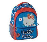 Zaino scolastico Hello Kitty per bambina, licenza ufficiale, 100% poliestere, colore rosa e blu, doppio scomparto con cerniera, tasca frontale e laterale a rete, per il ritorno a scuola