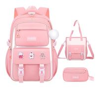Zaino Scolastico Impermeabile per Bambine 10-12 Anni - Zaino Leggero con Bande Riflettenti, Schienale Ergonomico, Grande Capacità e Lavabile in Lavatrice(Pink B,S)