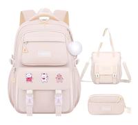 Zaino Scolastico Impermeabile per Bambine 10-12 Anni - Zaino Leggero con Bande Riflettenti, Schienale Ergonomico, Grande Capacità e Lavabile in Lavatrice(Beige B,S)