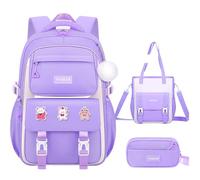 Zaino Scolastico Impermeabile per Bambine 10-12 Anni - Zaino Leggero con Bande Riflettenti, Schienale Ergonomico, Grande Capacità e Lavabile in Lavatrice(Purple B,L)