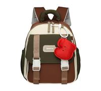 Zaino Scolastico Leggero per Bambini Piccoli con Design a Blocchi Colorati e Materiale Resistente per Viaggi (Brown, One Size)