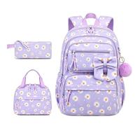 Zaino scolastico multiscomparto in velluto a coste for ragazze adolescenti con tasche laterali ad arco