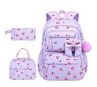 Zaino scolastico multiscomparto in velluto a coste for ragazze adolescenti con tasche laterali ad arco