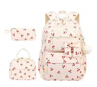 Zaino scolastico multiscomparto in velluto a coste for ragazze adolescenti con tasche laterali ad arco
