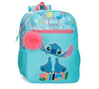 Zaino scolastico per bambini Joumma Disney Aloha Stitch, realizzato in poliestere, spallacci larghi e regolabili che si adattano, tasca frontale.
