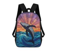 Zaino Scolastico Per Bambini Stained Glass Whale Leaping from Ocean Zaino Alla Moda Per Adolescenti Zaino Casual Per Ragazzi E Ragazze Borsa Scolastica Per Adolescenti Zaino Stampato in 3D 17inch