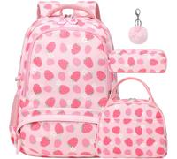 Zaino scolastico per ragazze, set di 3 zaini con portapranzo e astuccio per matite per scuola elementare prescolare, ragazzi, Rosa fragola., Taglia unica
