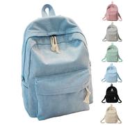 Zaino scolastico per ragazzi e ragazze, in velluto a coste, Blu, 30x43x14cm | Borse per studenti tinta unita a righe, possono essere utilizzate per la stagione scolastica, regalo di compleanno