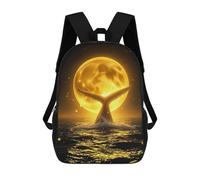 Zaino Scolastico Per Studenti Water Splashing Around Celestial Whale Moonlit Ocean Night Zaino Scolastico Per Bambini Stampato in 3D Zaini Da Viaggio Alla Moda Borsa Scolastica Per Ragazzi 17inch