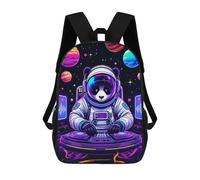 Zaino scolastico stampato 3D per bambini Spooky Halloween Pumpkin Patch Illustrazione Zaino scolastico per bambini, borsa da viaggio, borsa per libri alla moda, grande capienza, Space Panda Dj, 17"