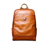 Zaino scolastico Zaino a tracolla in pelle bovina conciata al vegetale, da uomo, con strato superiore in, vintage, casual, multifunzionale, grande capacità, for computer(Brown and Yellow)