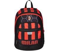 Zaino Scuola ADVANCED - A.C. MILAN Calcio - PATH OF VICTORY, Nero Rosso - Zaino Doppio Scomparto con Tasca Porta Borraccia - Zaino Scuola Bambino, Ragazzo