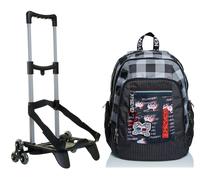 Zaino Scuola ADVANCED SEVEN - SPACE CHECK, Nero, Doppio Scomparto + Carrello BE