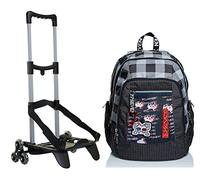 Zaino Scuola ADVANCED SEVEN - SPACE CHECK, Nero, Doppio Scomparto + Carrello BE BOX 3WD Portazaino Compatibile