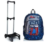 Zaino Scuola ADVANCED SEVEN - STREET PLAYER, Blu, Doppio Scomparto + Carrello