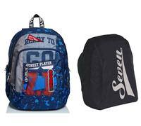 Zaino Scuola ADVANCED SEVEN - STREET PLAYER, Blu, Doppio Scomparto + Coprizaino
