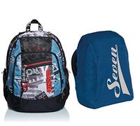 Zaino Scuola ADVANCED SEVEN - URBAN ROCK, Nero, Doppio Scomparto + Coprizaino Antipioggia Impermeabile