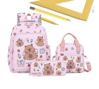 Zaino Scuola Capybara - Set di borse da viaggio | Zaino con toppa a e borsa per alimenti isotermici, studenti di ragazze adolescenti per l'università di uscita o, rosa, Consulte la