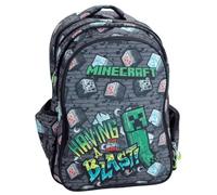 Zaino Scuola compatibile con Minecraft Having A Blast Grigio Tondo 3 Scomparti zip per bambini primaria media + kit penne e portachiave fischietto