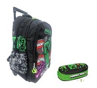 Zaino Scuola compatibile con Minecraft Tondo 3 Scomparti zip per bambini primaria media + astuccio ovale zip