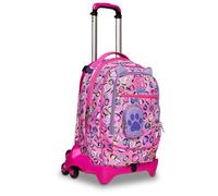 Zaino Scuola Con Carrello Sganciabile A 6 Ruote - Trolley Jack 3WD - SJ GANG - FLEECY GIRL - 3 in 1 - Triplo Uso - Con Tasca Portaborraccia E Taschina - Per Bambine - Rosa