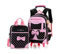 Zaino Scuola con Ruote Elementare Bambina Zaino Trolley Scuola Ragazza Zaini Bambina Ragazzi Elementare Zainetti Bambini con Rotelle Nero Primario 32x18x45cm