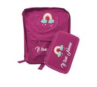 Zaino Scuola e Portapastelli Personalizzati Con Nome e Arcobaleno Bambini Materna Elementari Asilo Medio Unisex Zainetto Cartella Porta Pastelli Bimbo Bimba Gita Viaggio Borsa Studenti Made in Italy