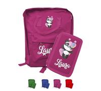 Zaino Scuola e Portapastelli Personalizzati Con Nome e Panda Bambini Materna Elementari Asilo Medio Unisex Zainetto Cartella Porta Pastelli Bimbo Bimba Gita Viaggio Borsa Studenti Made in Italy