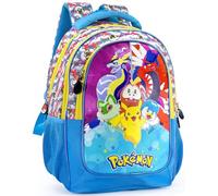 Zaino Scuola Elementare Bambini 43x33x15 cm - Multitasche Per Pokemon Fan - Schienale Ergonomico, Spallacci Imbottiti, Tasche Porta Borraccia, Grande Capacità e Design Brillante